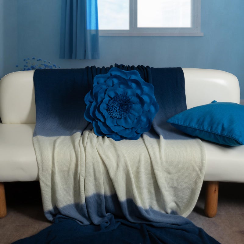 JWH Handmade Flower Throw Pillow Cover Decorative Small Pillow Case Round Cushion Floral Pillowcase for Bedroom Bed Couch Living Room 14 Inch Royal Blue - Image 2